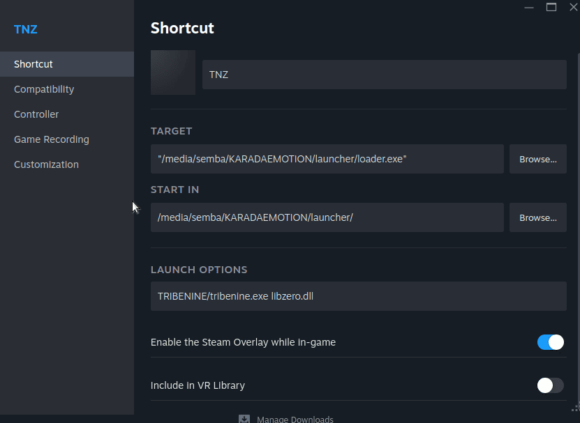 Shortcut launch options